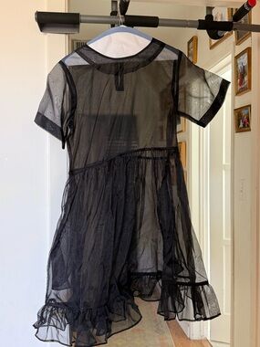Sheer Black Ruffle Short Sleeve Dress